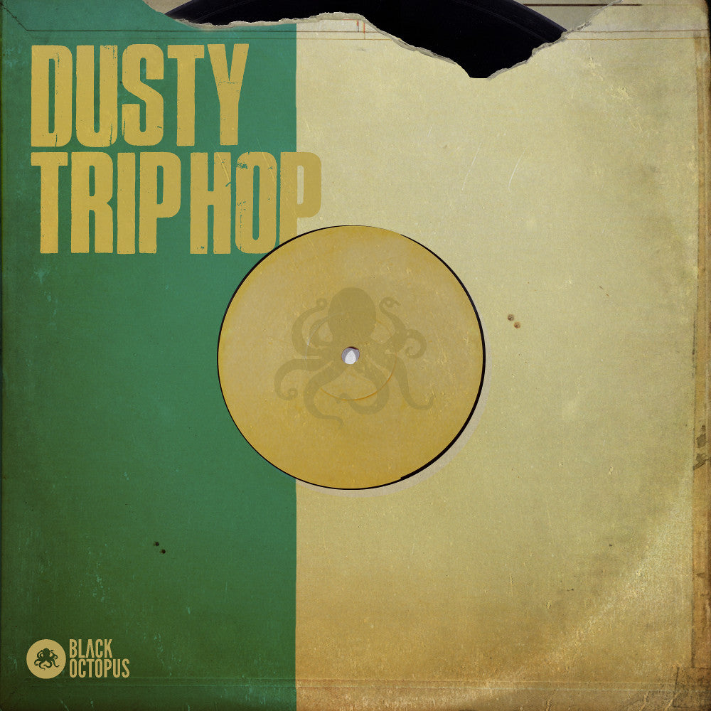 A vinyl sleeve coloured in green and white with the words 'Dusty Tiphop' written on it.